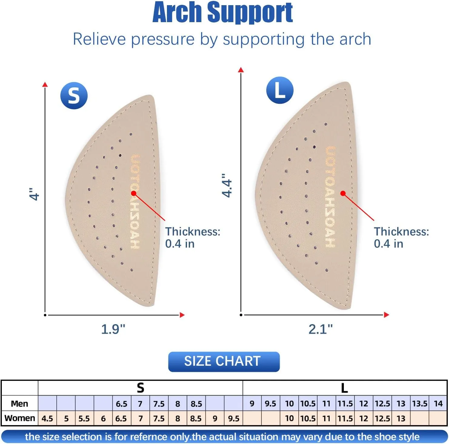 Arch Support Inserts for Flat Feet - Unisex Self - Adhesive Latex Arch Pad for Relieve Pressure and Feet Pain - Arch Support Insoles for Men & Women 3 Pairs (S, Beige)