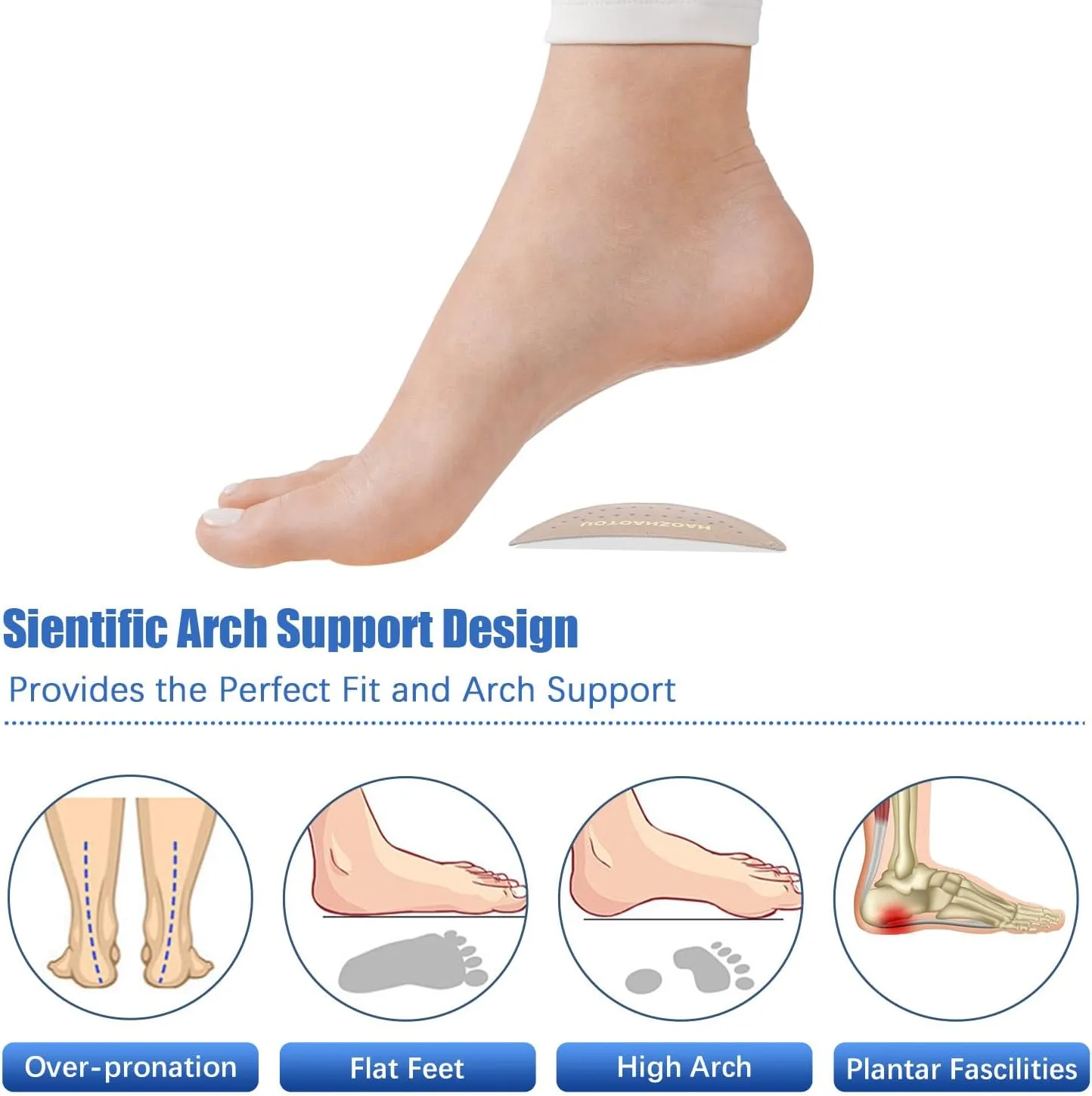 Arch Support Inserts for Flat Feet - Unisex Self - Adhesive Latex Arch Pad for Relieve Pressure and Feet Pain - Arch Support Insoles for Men & Women 3 Pairs (S, Beige)