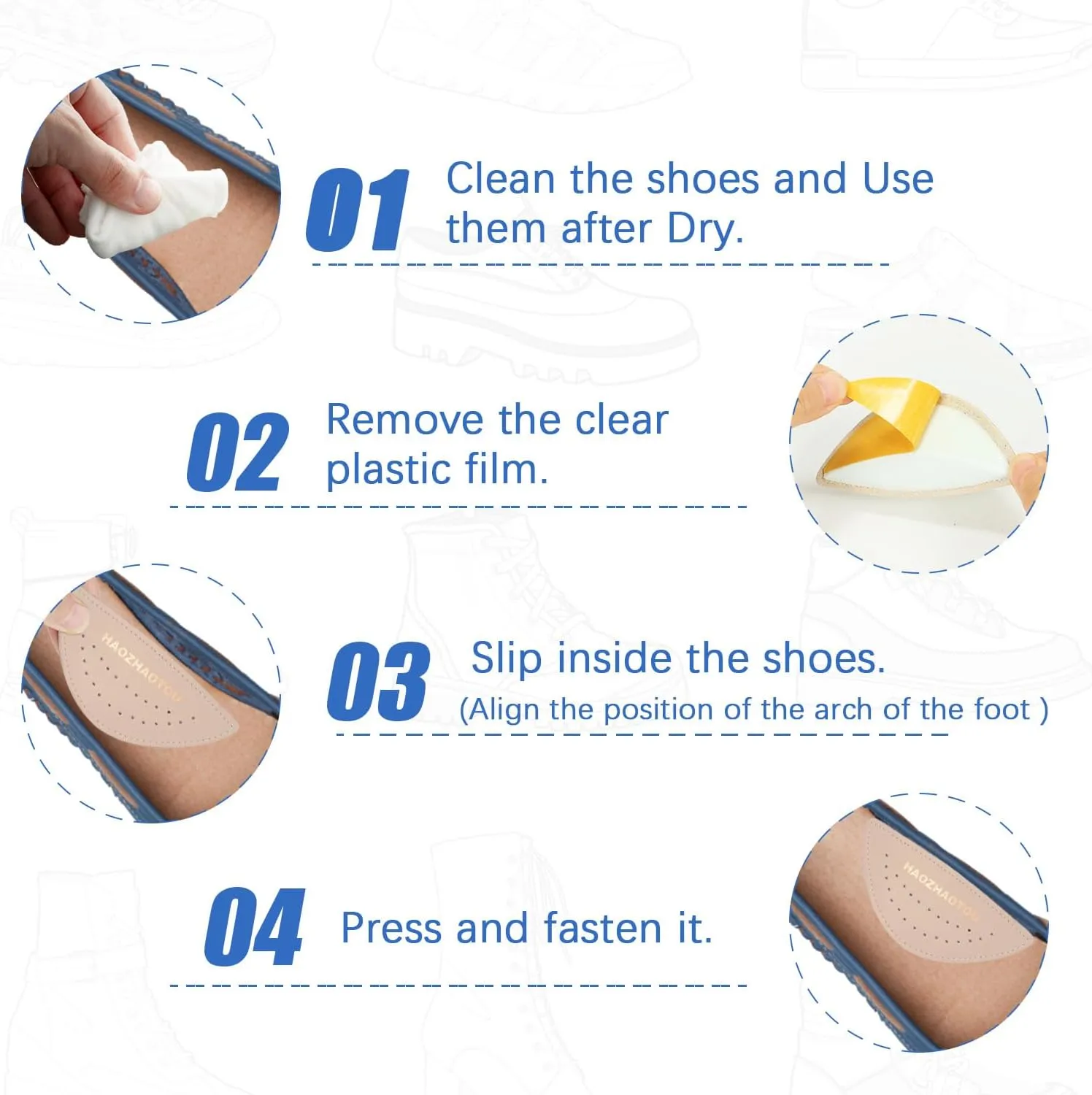 Arch Support Inserts for Flat Feet - Unisex Self - Adhesive Latex Arch Pad for Relieve Pressure and Feet Pain - Arch Support Insoles for Men & Women 3 Pairs (S, Beige)