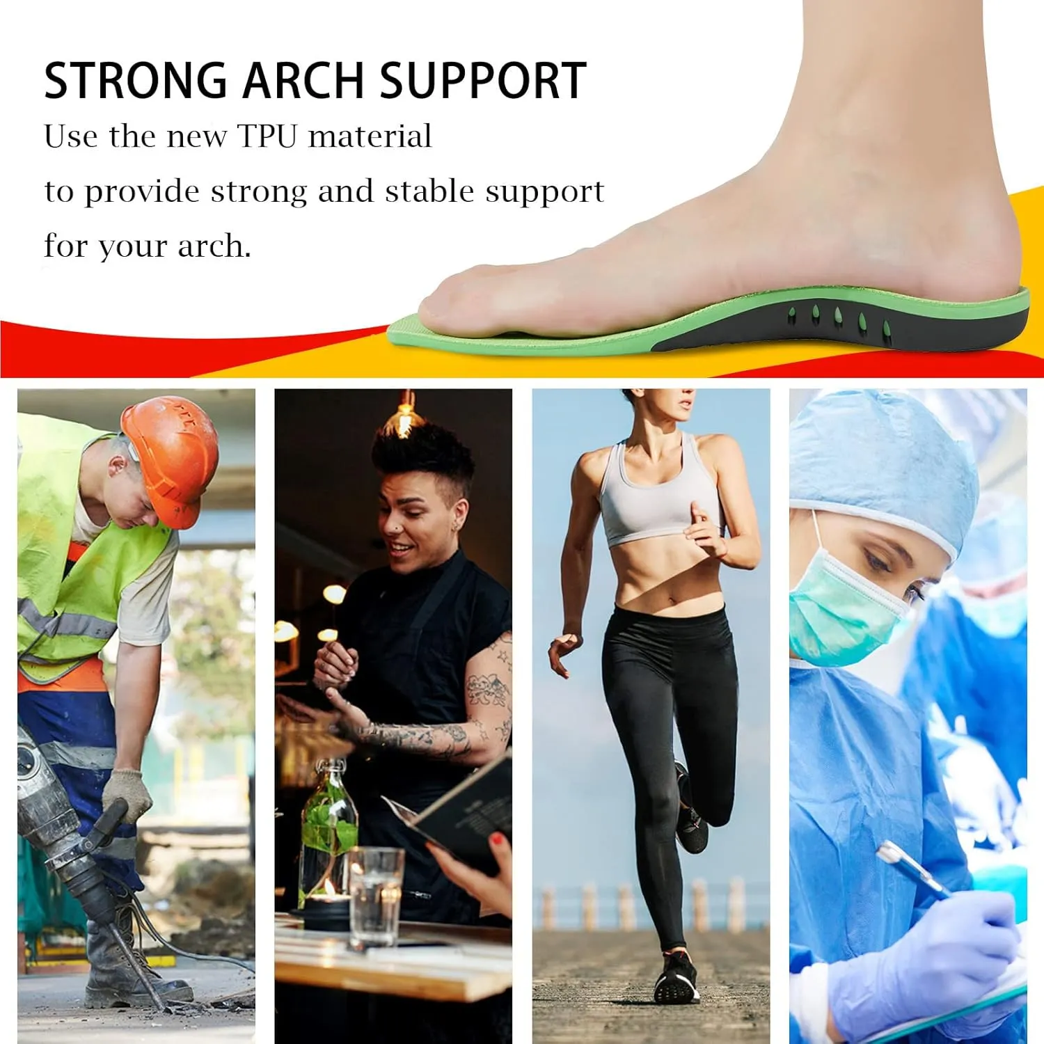 Arch Support Insoles (220 lbs) Plantar Fasciitis Relief Insoles for Flat Feet, Work Boot Insoles, Memory Foam Shoe Inserts for Running and Hiking, Gel Orthotic Insoles for Men & Women