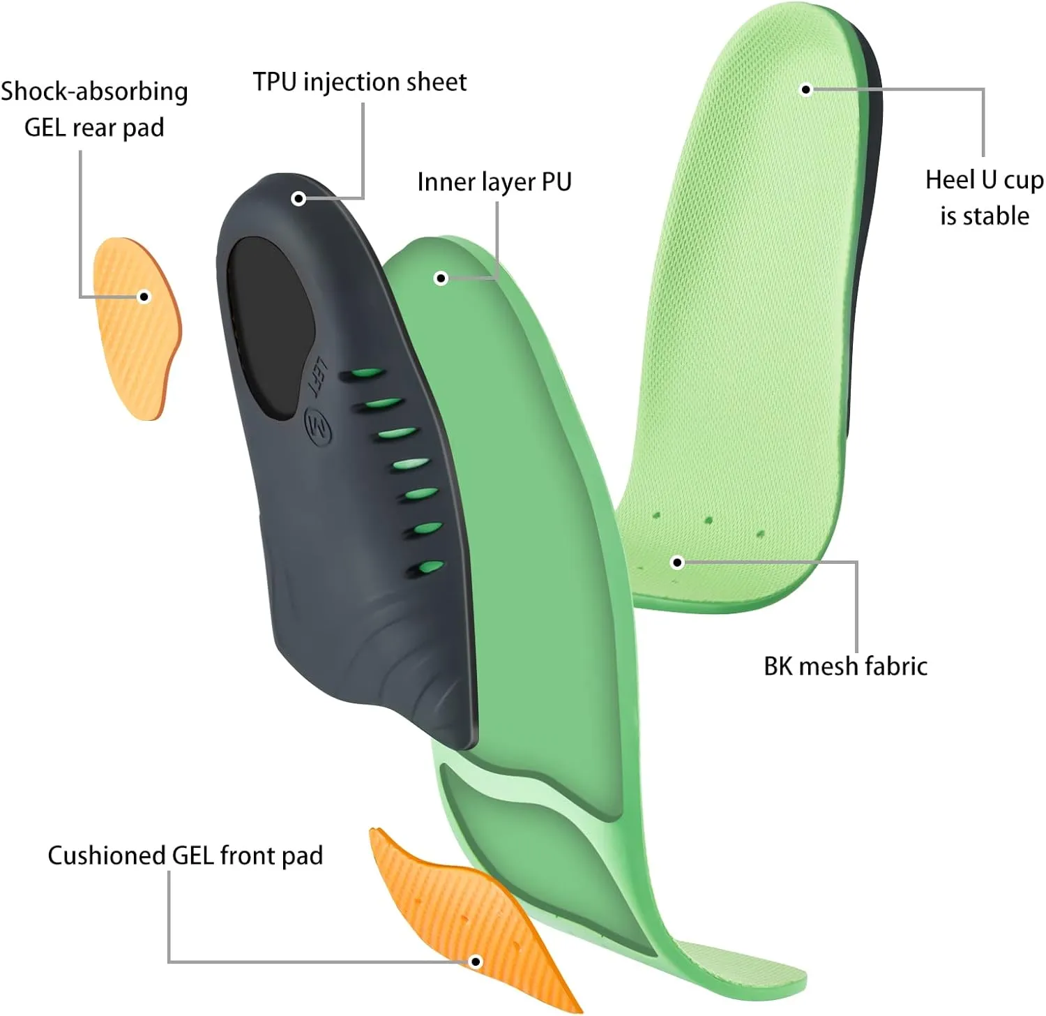 Arch Support Insoles (220 lbs) Plantar Fasciitis Relief Insoles for Flat Feet, Work Boot Insoles, Memory Foam Shoe Inserts for Running and Hiking, Gel Orthotic Insoles for Men & Women