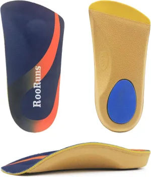 Arch Support, RooRuns 3/4 Orthotic Shoe Inserts for Over-Pronation, Plantar Fasciitis, Heel Pain Relief, High Arch Support Insoles for Men and Women for Running Walking
