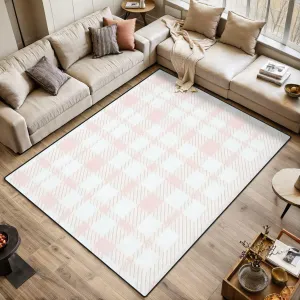 Area Rug Seamless Pattern Plaid Trend Colors Pink White Abstract Tar tan Washable 4x6 feet Rugs for Bedroom Kitchen Living Room Non Slip Outdoor Carpets Soft Mats for Home Playroom Decor