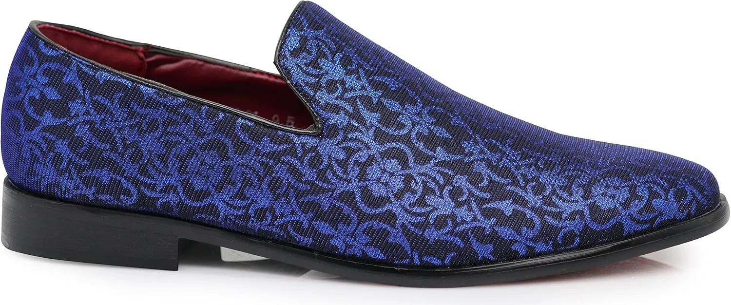ARK1 Men's Vintage Satin Silky Floral Fashion Dress Loafer Slip On Tuxedo Formal Dress Shoes Designer