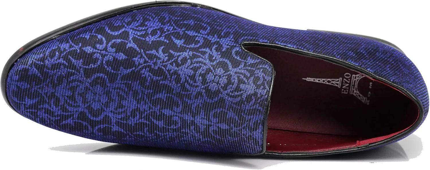 ARK1 Men's Vintage Satin Silky Floral Fashion Dress Loafer Slip On Tuxedo Formal Dress Shoes Designer