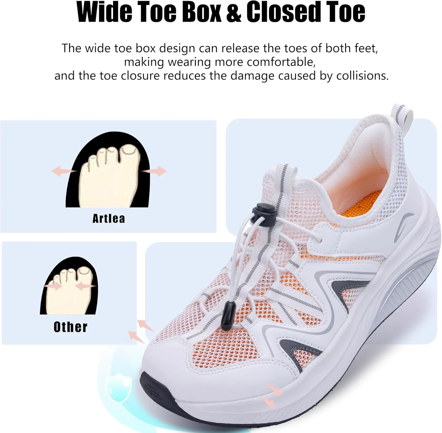 Artlea Wide Toe Box Shoes Women Walking Shoes Arch Support Plantar Fasciitis Orthotic Sneakers Slip On Running Tennis Shoes