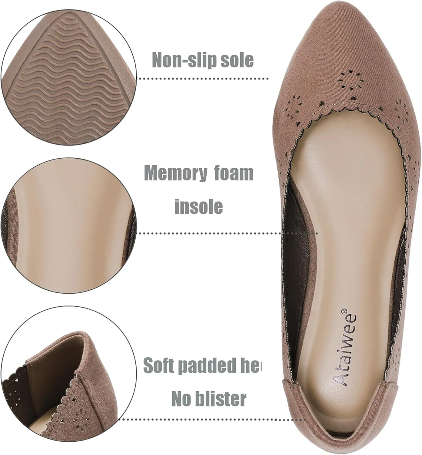 Ataiwee Women's Wide Flat Shoes - Pointed Ladies T-Strap Adjustable Summer Shoes.