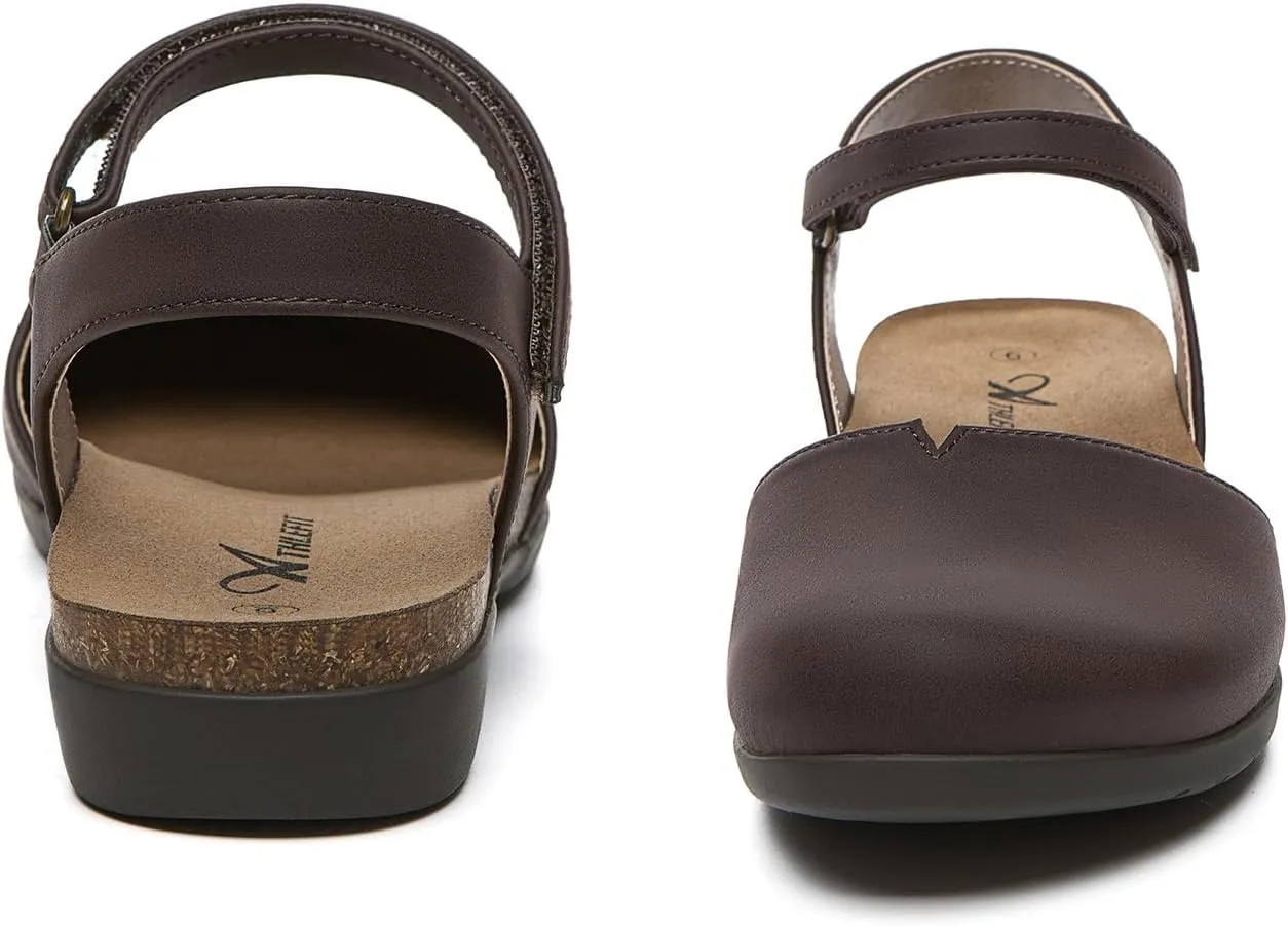 Athlefit Women's Closed Toe Sandals Comfort Cork Footbed Arch Support Flat Sandals