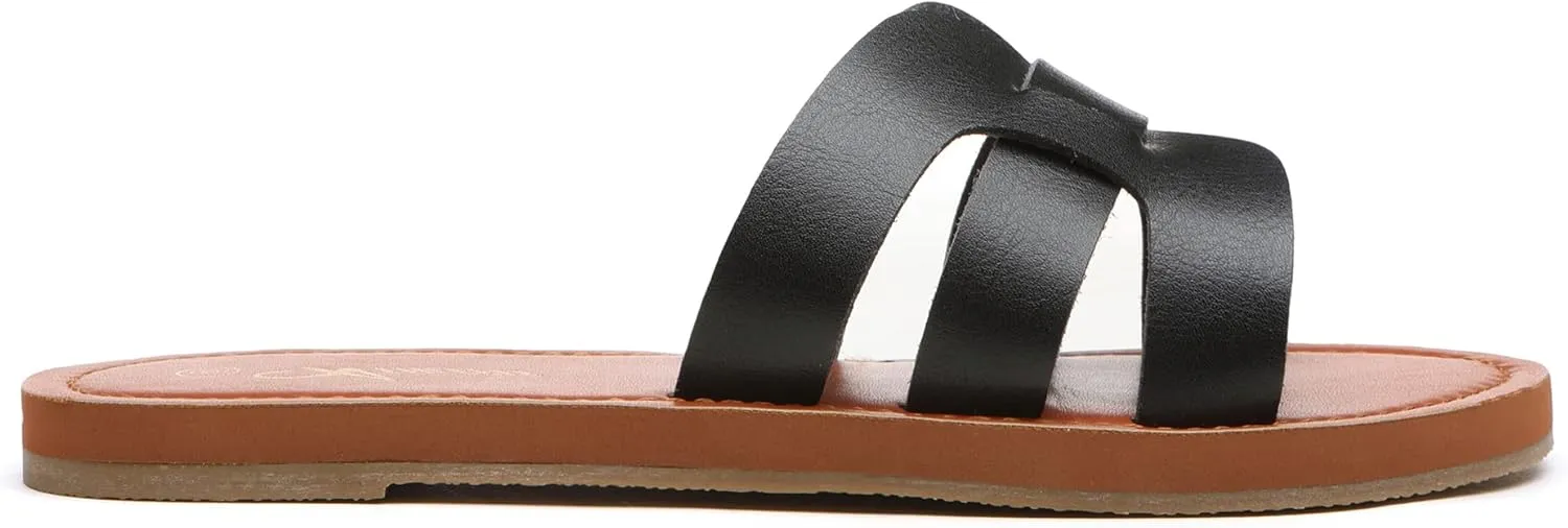 Athlefit Women's Flat Sandals Summer Casual Slip On Leather Slide Sandal