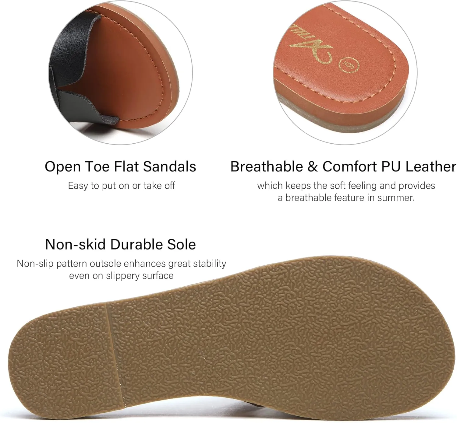Athlefit Women's Flat Sandals Summer Casual Slip On Leather Slide Sandal