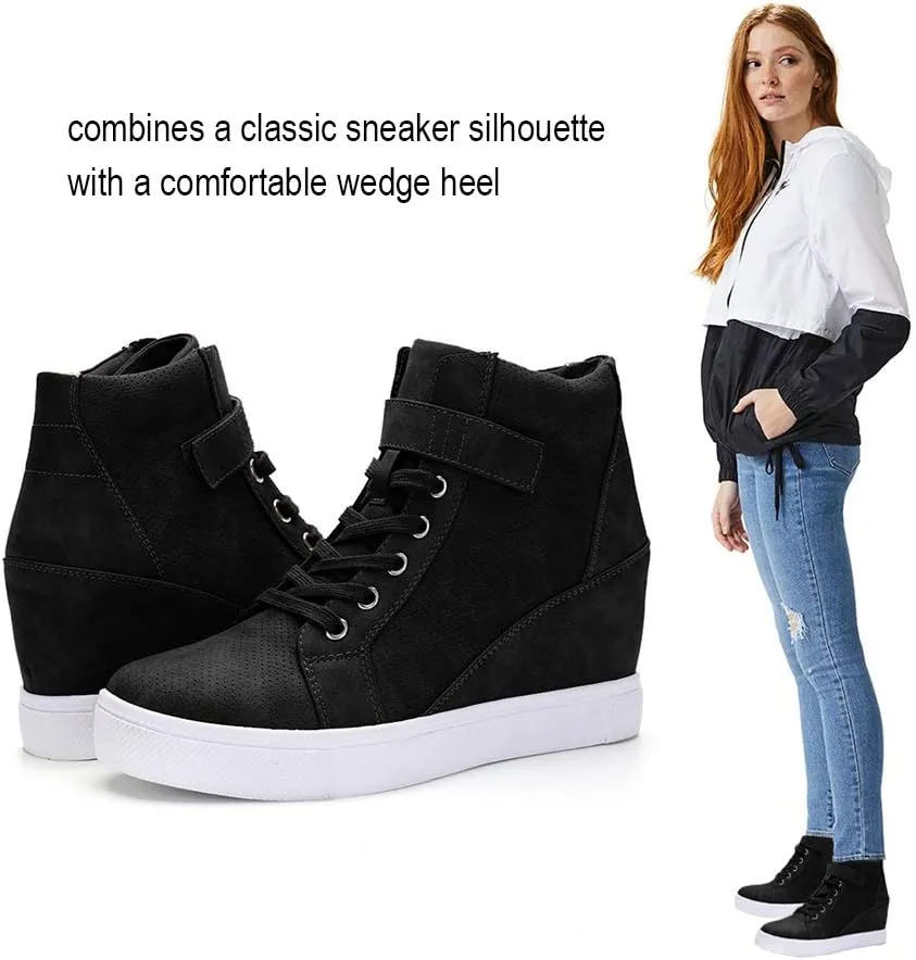 Athlefit Women's Lace Up Wedge Sneakers High Top Fashion Sneakers Ankle Booties