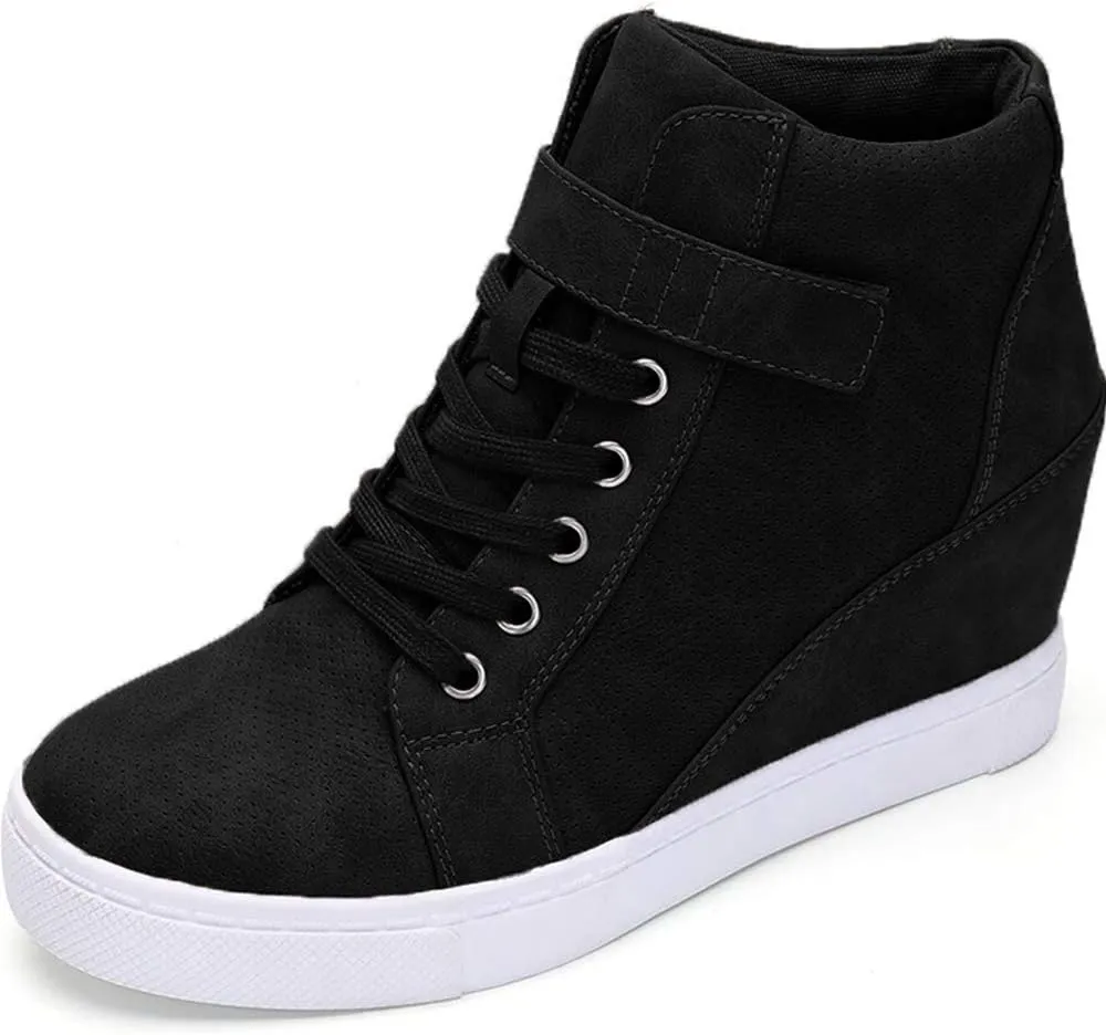 Athlefit Women's Lace Up Wedge Sneakers High Top Fashion Sneakers Ankle Booties