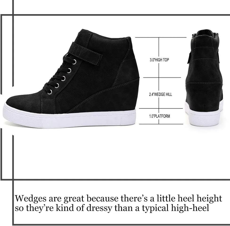 Athlefit Women's Lace Up Wedge Sneakers High Top Fashion Sneakers Ankle Booties