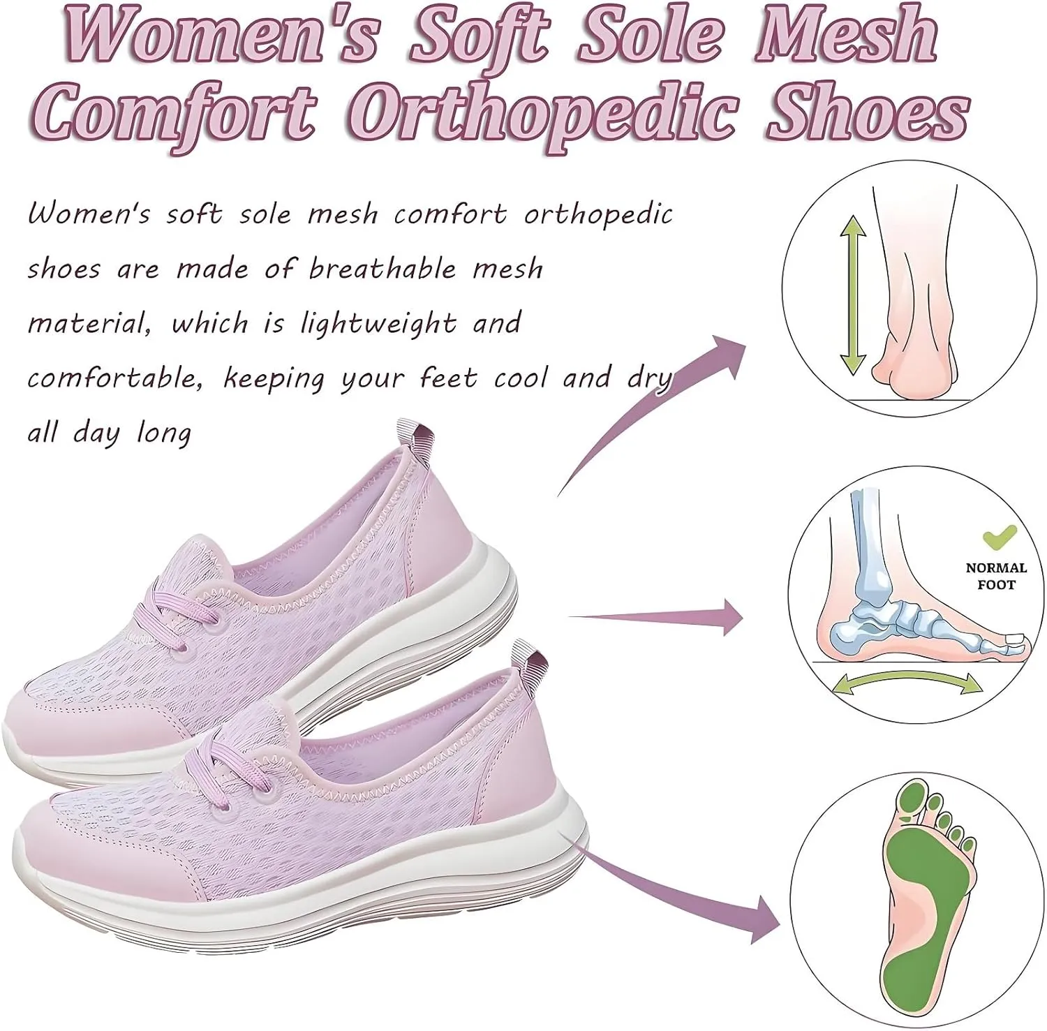 Azdealy Orthopedic Shoes, Azdealy 2025 Womens Soft Sole Mesh Comfort, Slip-on Walking Shoess with Arch Support