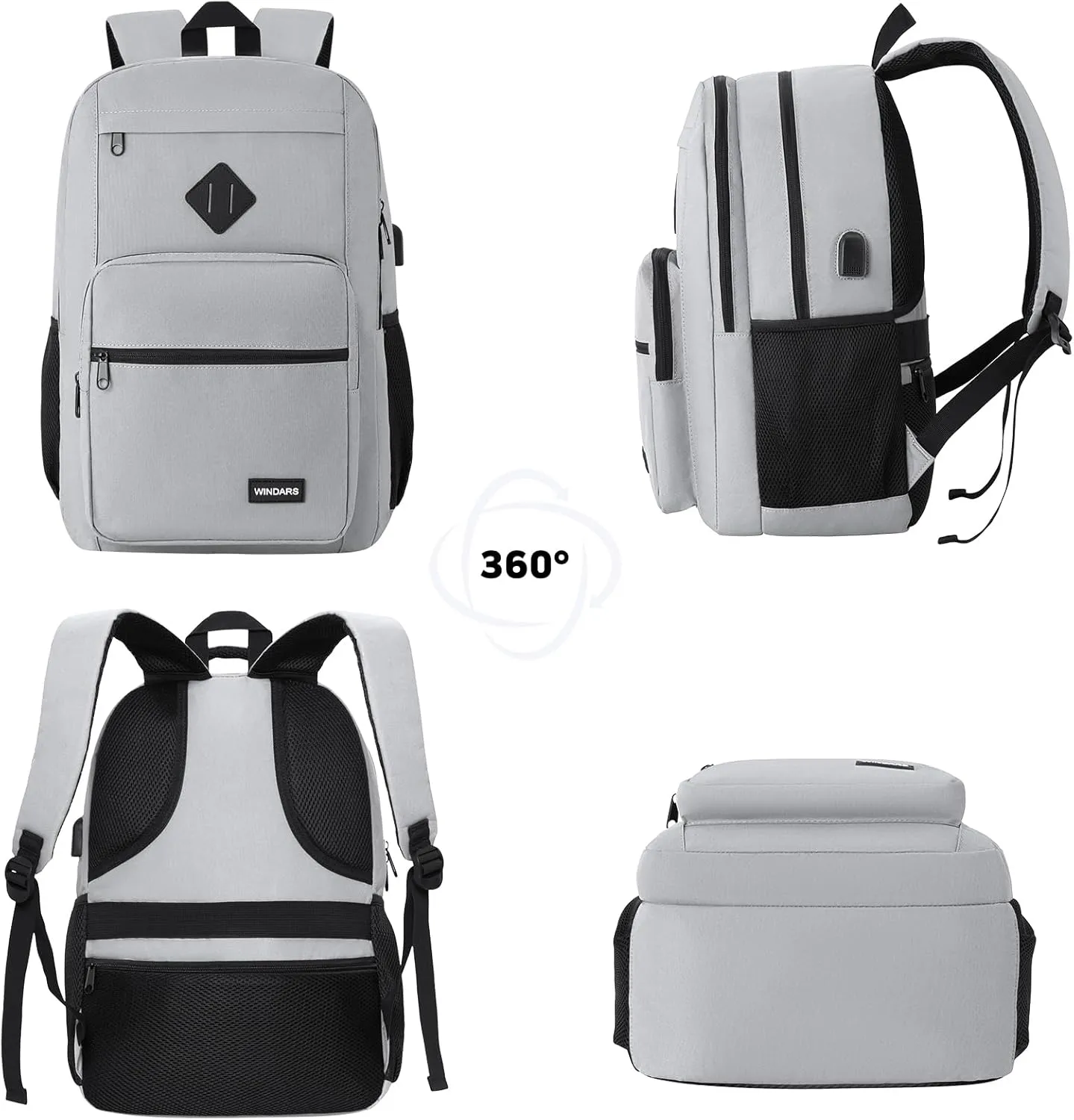 Backpack for Men Women, Durable Casual School Backpacks Teens Boys and Girls Classic 15.6 Inch Laptop Bookbag with USB Charger for College High School Work Travel (Gray)