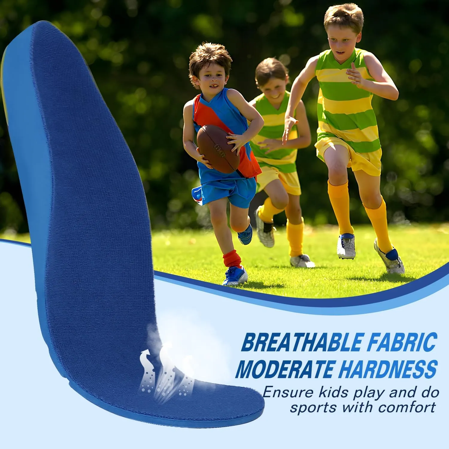 Bacophy Kids Orthotic Arch Support Shoe Insoles, Deep Heel Cup, Shock Absorption, Blue