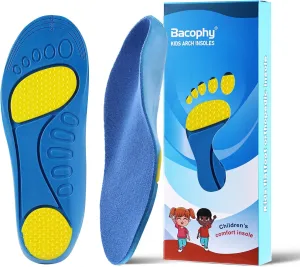 Bacophy Kids Orthotic Arch Support Shoe Insoles, Deep Heel Cup, Shock Absorption, Blue