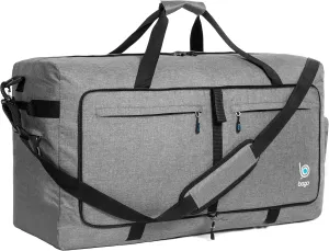 Bago Large Foldable Duffel Bags for Traveling Women & Men - 120L Packable Duffle Bag for Travel with Shoe Compartment - Water Repellant, Heavy Duty, Lightweight Folding & Collapsible (SnowGray)