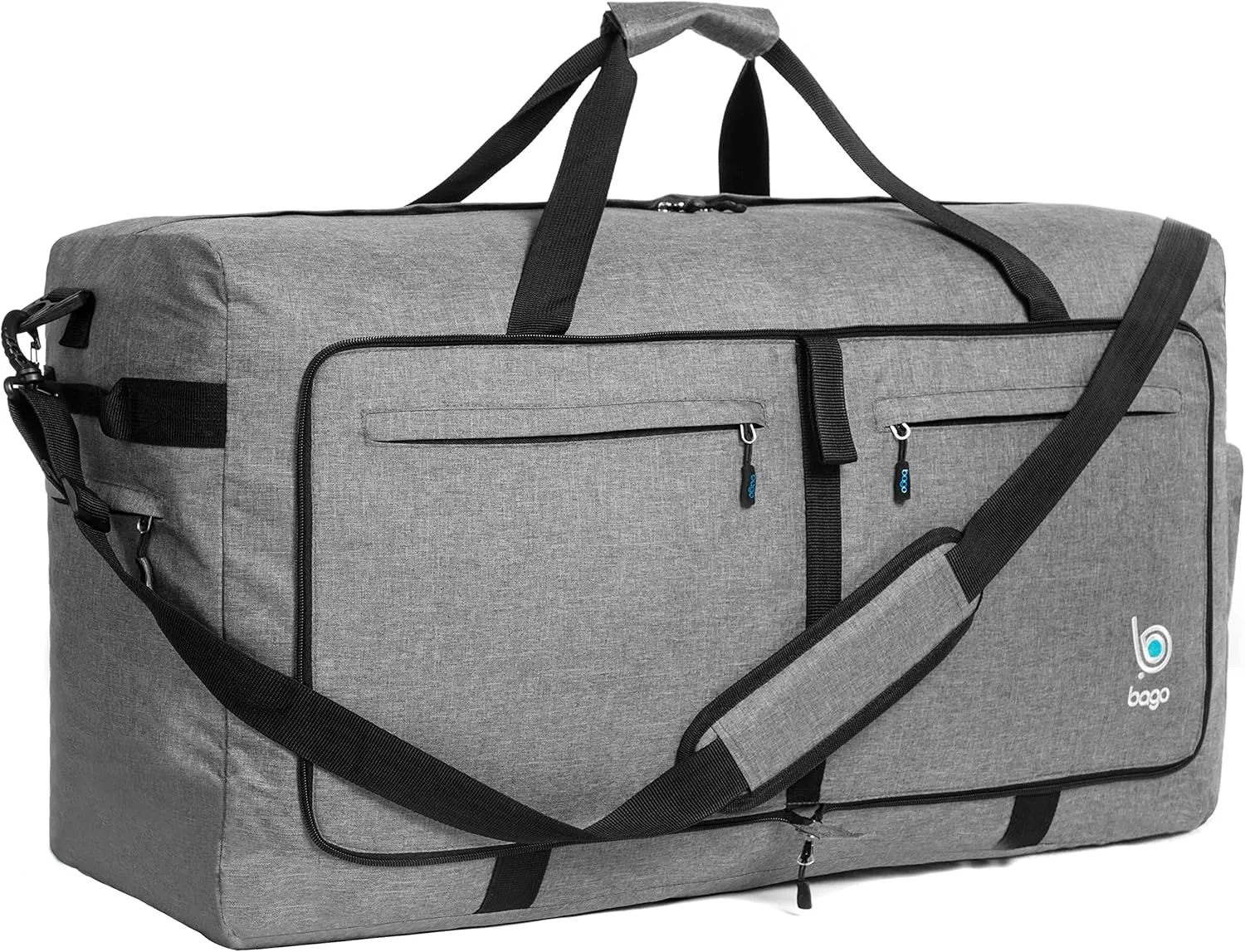 Bago Large Foldable Duffel Bags for Traveling Women & Men - 120L Packable Duffle Bag for Travel with Shoe Compartment - Water Repellant, Heavy Duty, Lightweight Folding & Collapsible (SnowGray)