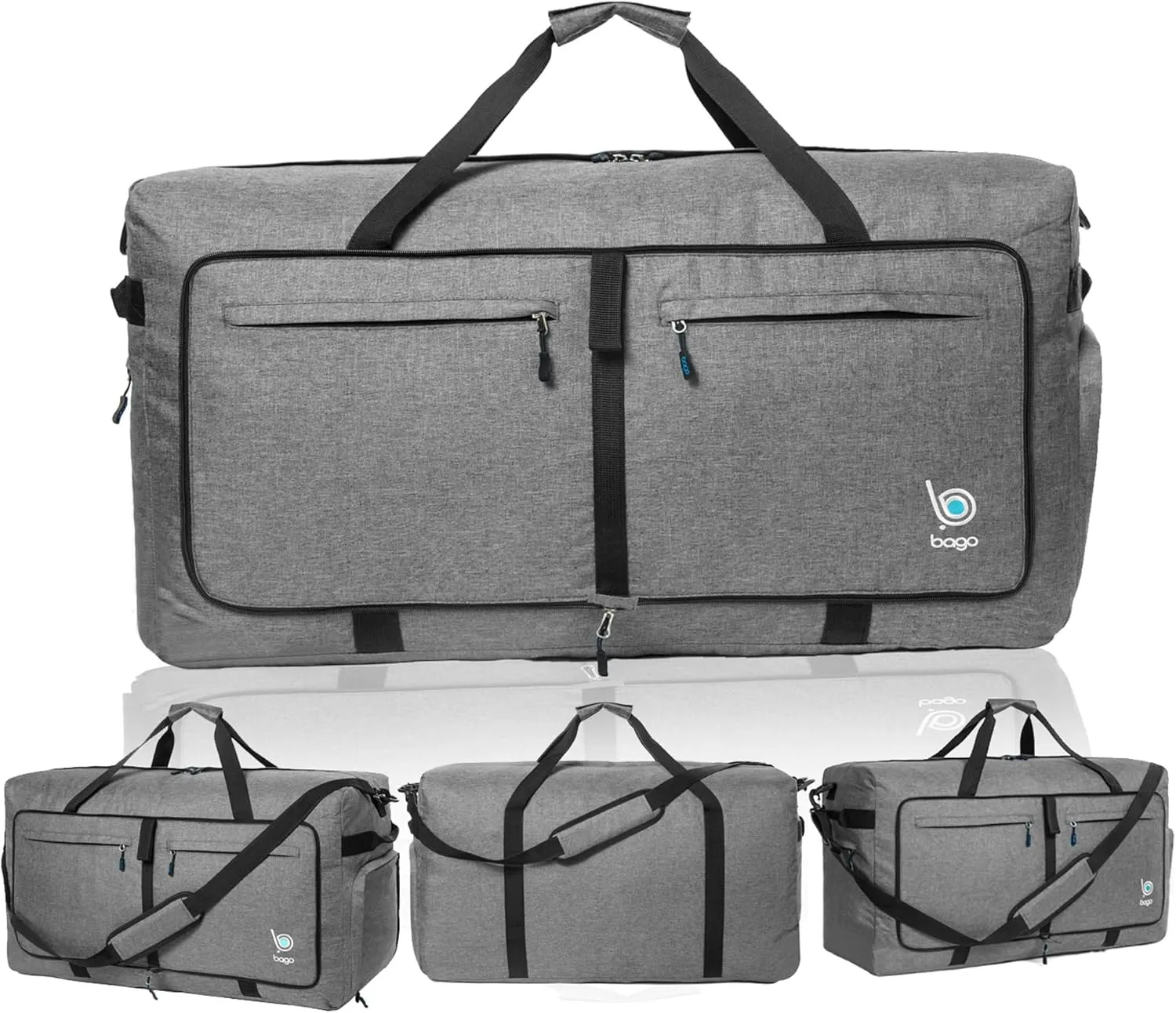 Bago Large Foldable Duffel Bags for Traveling Women & Men - 120L Packable Duffle Bag for Travel with Shoe Compartment - Water Repellant, Heavy Duty, Lightweight Folding & Collapsible (SnowGray)