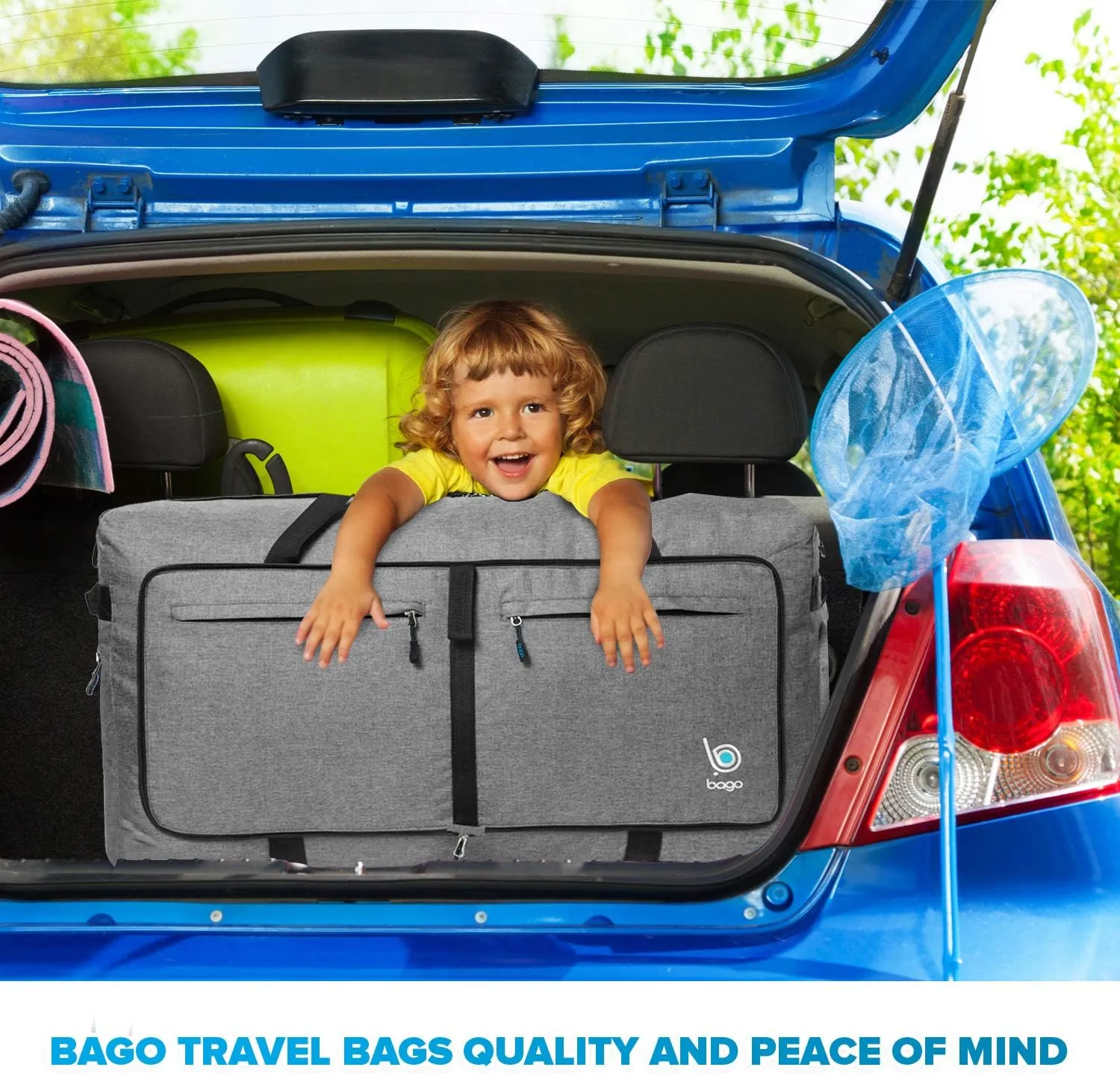 Bago Large Foldable Duffel Bags for Traveling Women & Men - 120L Packable Duffle Bag for Travel with Shoe Compartment - Water Repellant, Heavy Duty, Lightweight Folding & Collapsible (SnowGray)