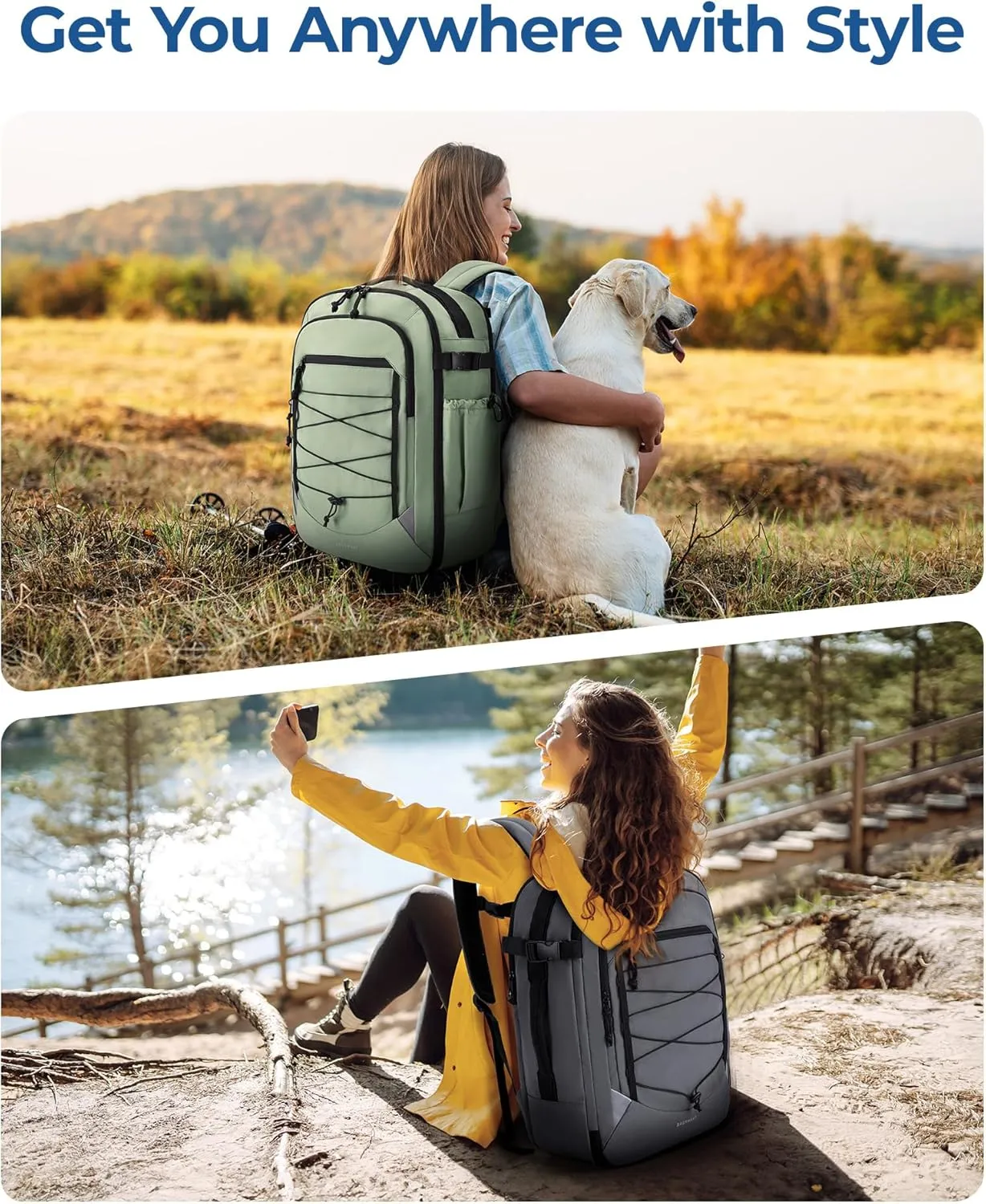 BAGSMART Carry On Travel Backpack, 17.3 Inch Large Travel backpack Carry On Flight Approved, Personal Item Backpack Travel Bag With Shoe Bag, 30L Water Resistant Casual Daypack, Green