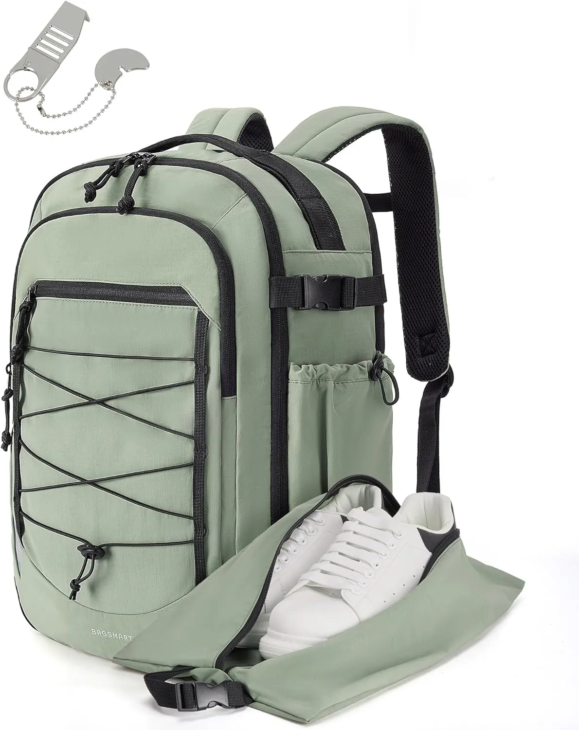 BAGSMART Carry On Travel Backpack, 17.3 Inch Large Travel backpack Carry On Flight Approved, Personal Item Backpack Travel Bag With Shoe Bag, 30L Water Resistant Casual Daypack, Green
