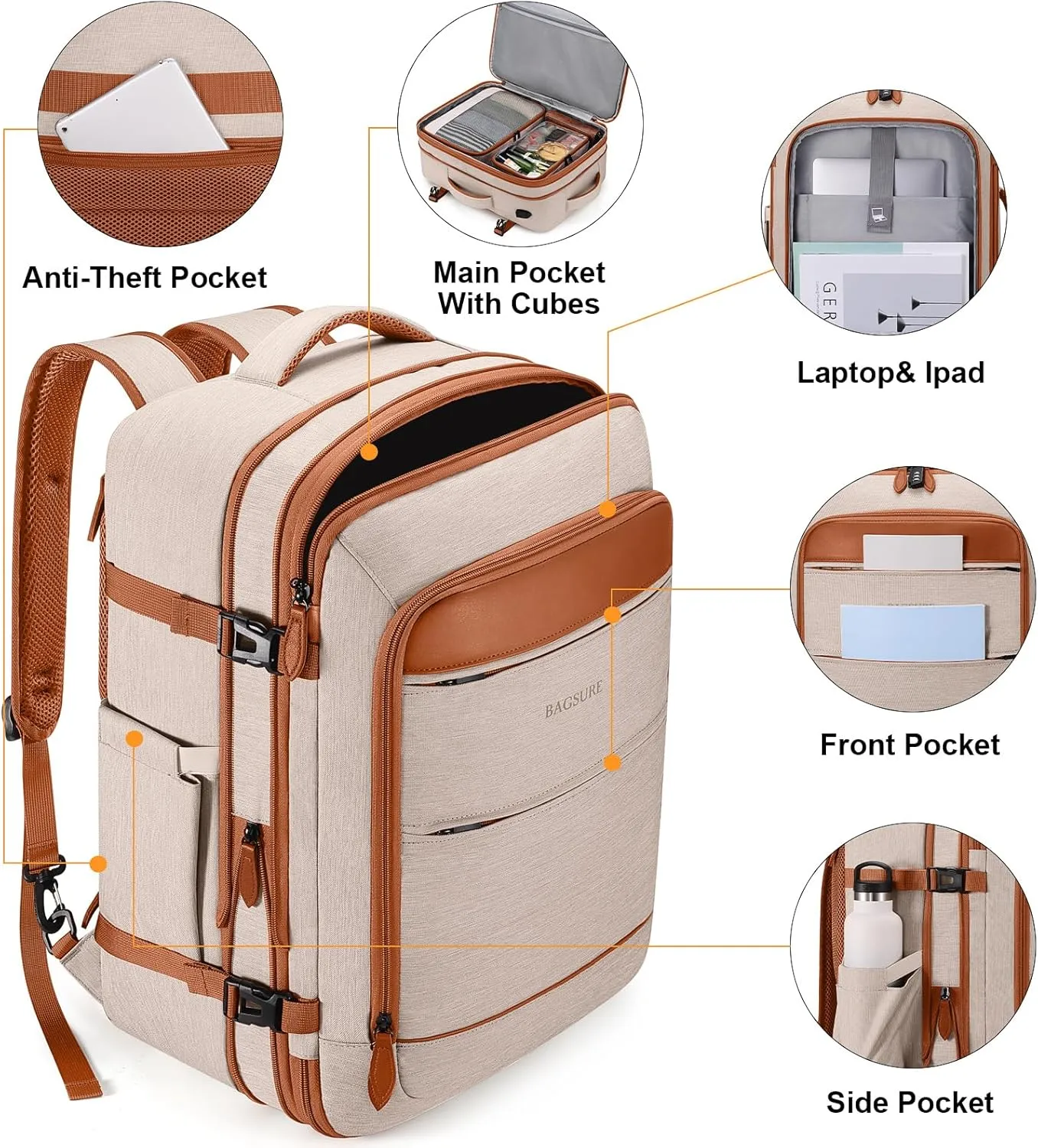 Bagsure Travel Backpack, 42L Carry on Luggage, Flight Approved Expandable Backpack, Laptop Backpack