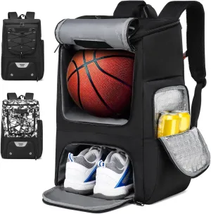 Basketball Backpack, Basketball Bag with Separate Ball Holder & Shoes Compartment Water Resistant Sports Bag