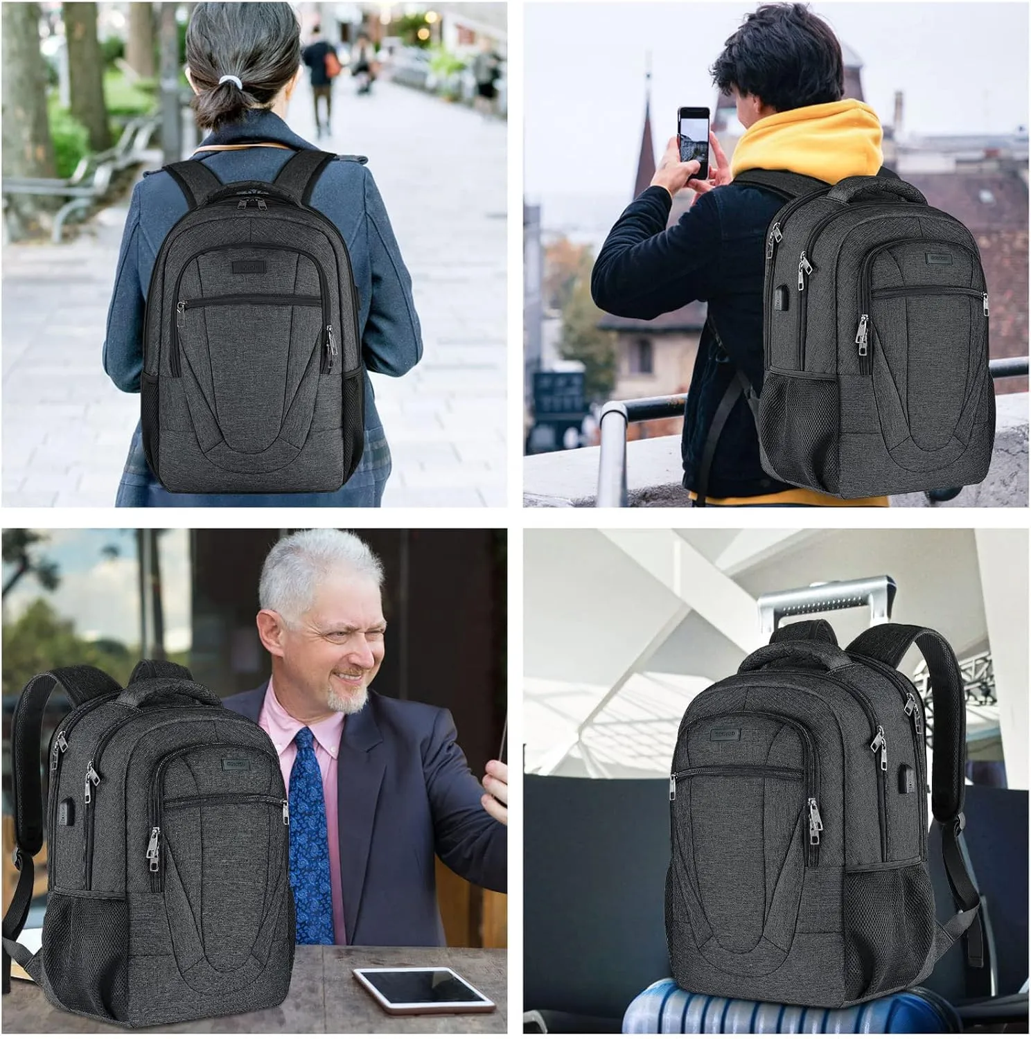 BIKROD Travel Laptop Backpack, 17 Inch Extra Large School Backpacks for Teen Boys and Girls, Black Water Resistant Women Back Pack, Business Men Sturdy Computer Bag with USB Charging Port, Gifts