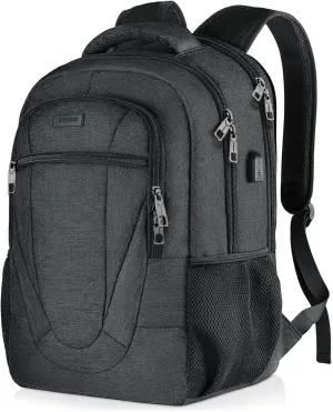 BIKROD Travel Laptop Backpack, 17 Inch Extra Large School Backpacks for Teen Boys and Girls, Black Water Resistant Women Back Pack, Business Men Sturdy Computer Bag with USB Charging Port, Gifts