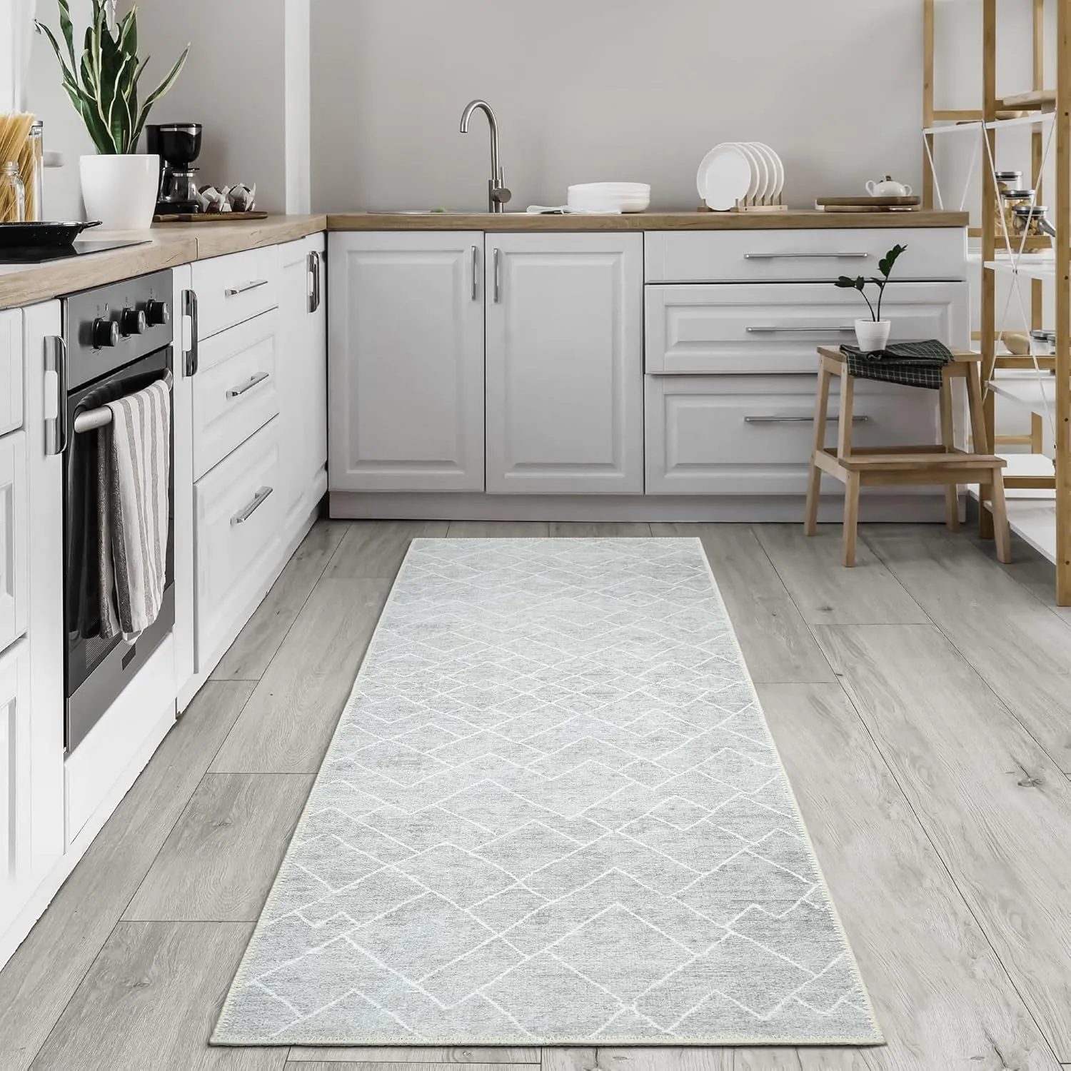 Bloom Rugs Washable Non-Slip 10 ft Runner - Gray/Pebble Striped Runner for Entryway, Hallway, Bathroom, and Kitchen - Exact Size: 2.5' x 10'