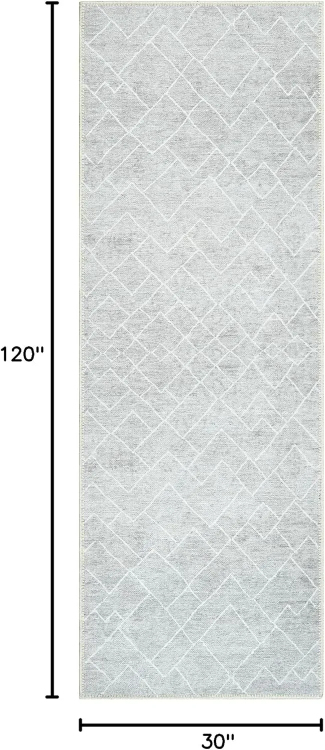 Bloom Rugs Washable Non-Slip 10 ft Runner - Gray/Pebble Striped Runner for Entryway, Hallway, Bathroom, and Kitchen - Exact Size: 2.5' x 10'