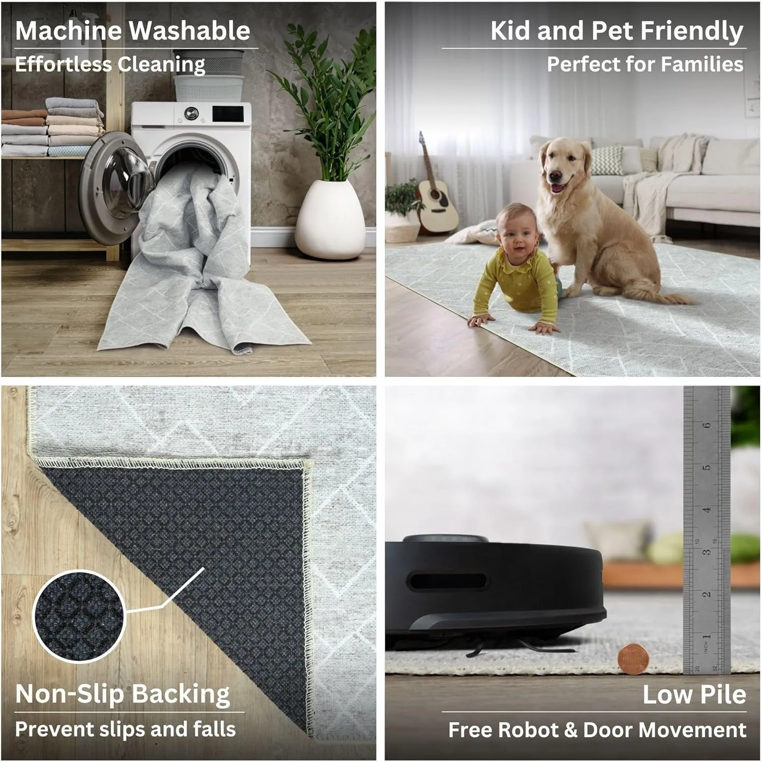 Bloom Rugs Washable Non-Slip 10 ft Runner - Gray/Pebble Striped Runner for Entryway, Hallway, Bathroom, and Kitchen - Exact Size: 2.5' x 10'