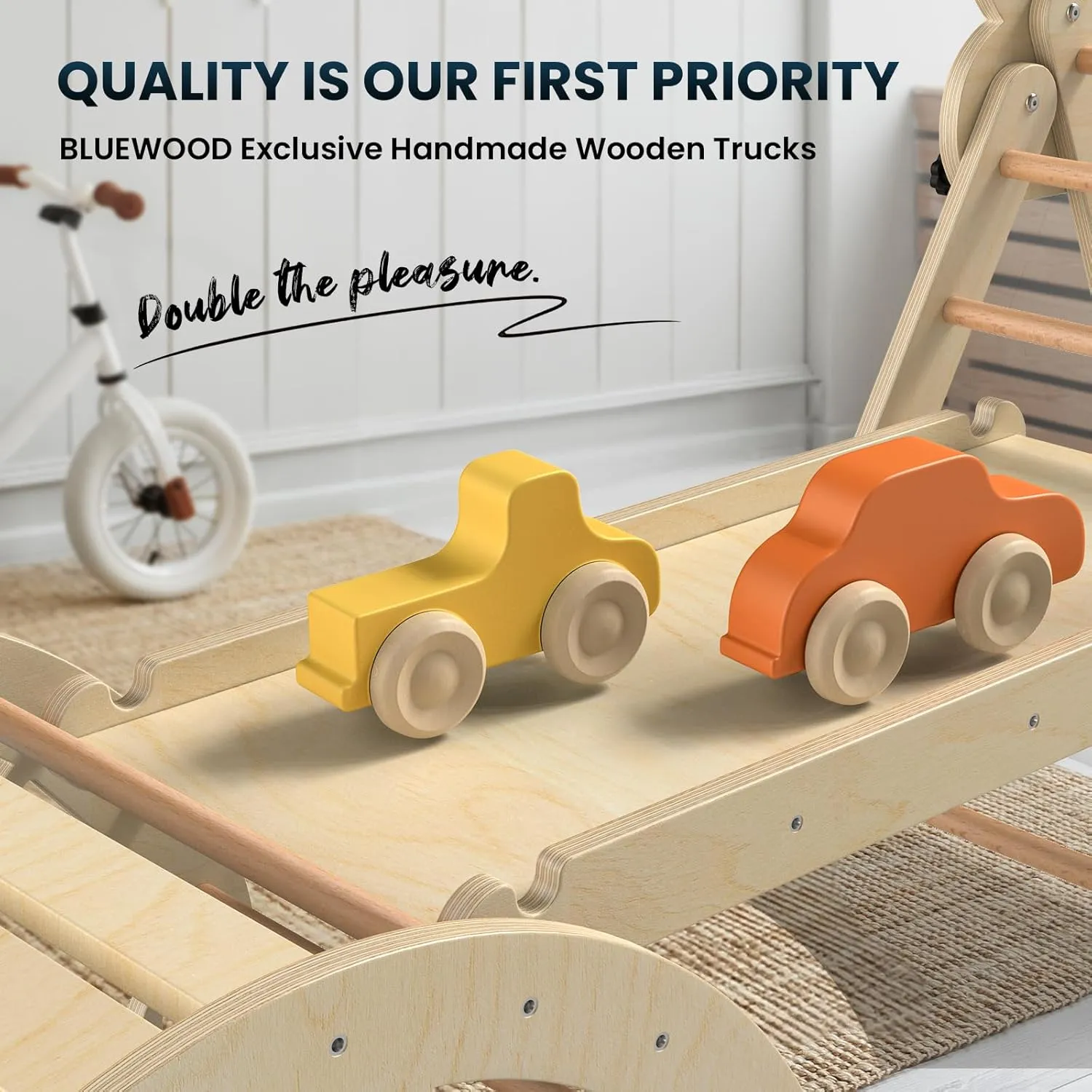 BlueWood Pikler Triangle Set 7-in-1 Foldable Baby Climbing Wooden Toys with Arch&Ramp&Ladder Climber Indoor Jungle Gyms for Toddlers - Natural Wood