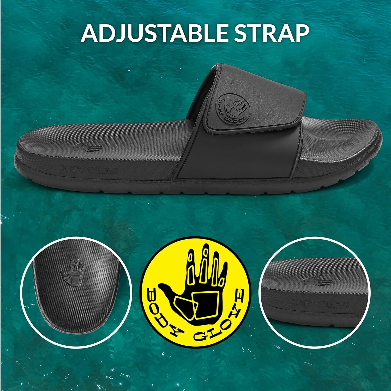 Body Glove Women’s Slides, Cushioned Slide-on Sandal Slippers with Padded Adjustable Strap