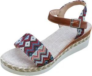 Bohemian Retro Ethnic Pattern Sandals For Women Fashion Wedge Heel Thick Sole Support Sandals for Women Dressy