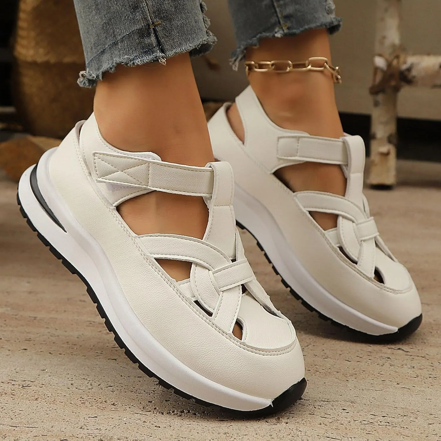 Bootara Women'S Plus Size Hollow-Out Casual Sandals, Closed Toe Platform Sandals Height-Boosting Thick Sole Dressy Summer Comfortable Wedges Dress Sandal Best Walking Shoes