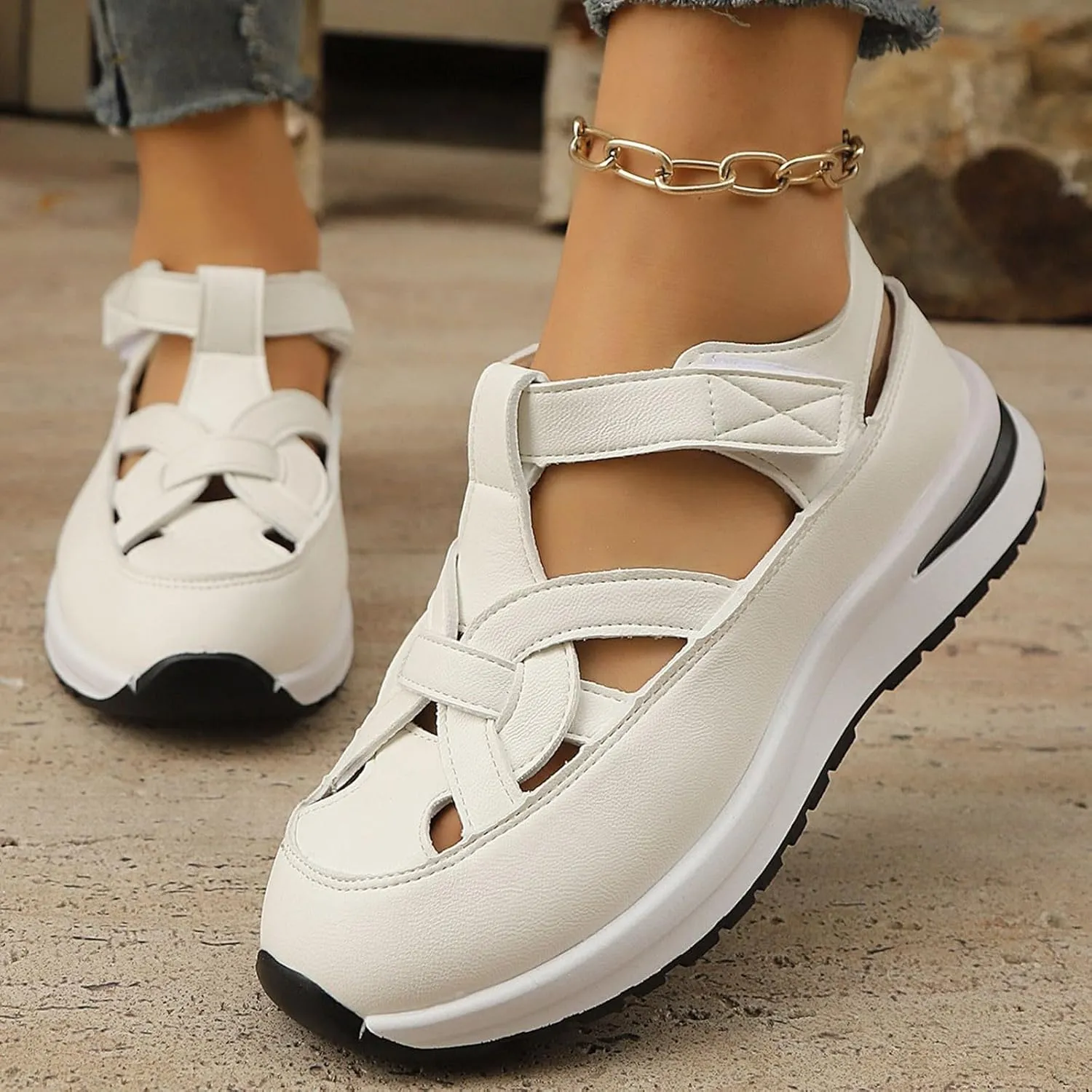 Bootara Women'S Plus Size Hollow-Out Casual Sandals, Closed Toe Platform Sandals Height-Boosting Thick Sole Dressy Summer Comfortable Wedges Dress Sandal Best Walking Shoes