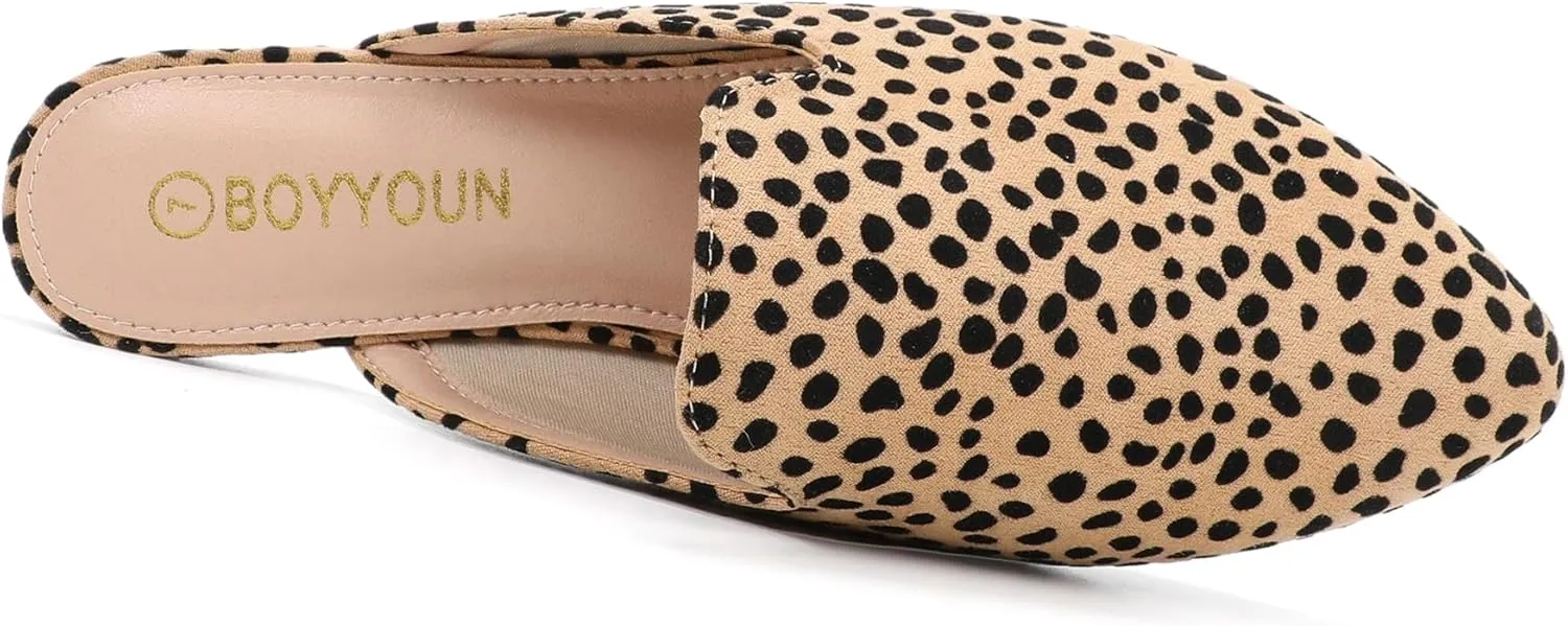 BOYYOUN Mules for Women Comfortable Slip On Backless Flats Pointed Toe Loafers for Work and Casual Wear Low Heel Closed Shoes Womens Mule