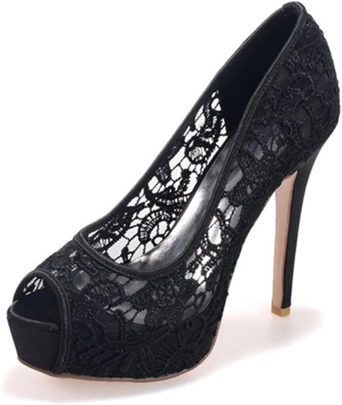 Bridal Wedding Shoes Women Lace Peep Toe Pumps High Heel Slip on Bridesmaid Shoes
