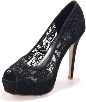 Bridal Wedding Shoes Women Lace Peep Toe Pumps High Heel Slip on Bridesmaid Shoes