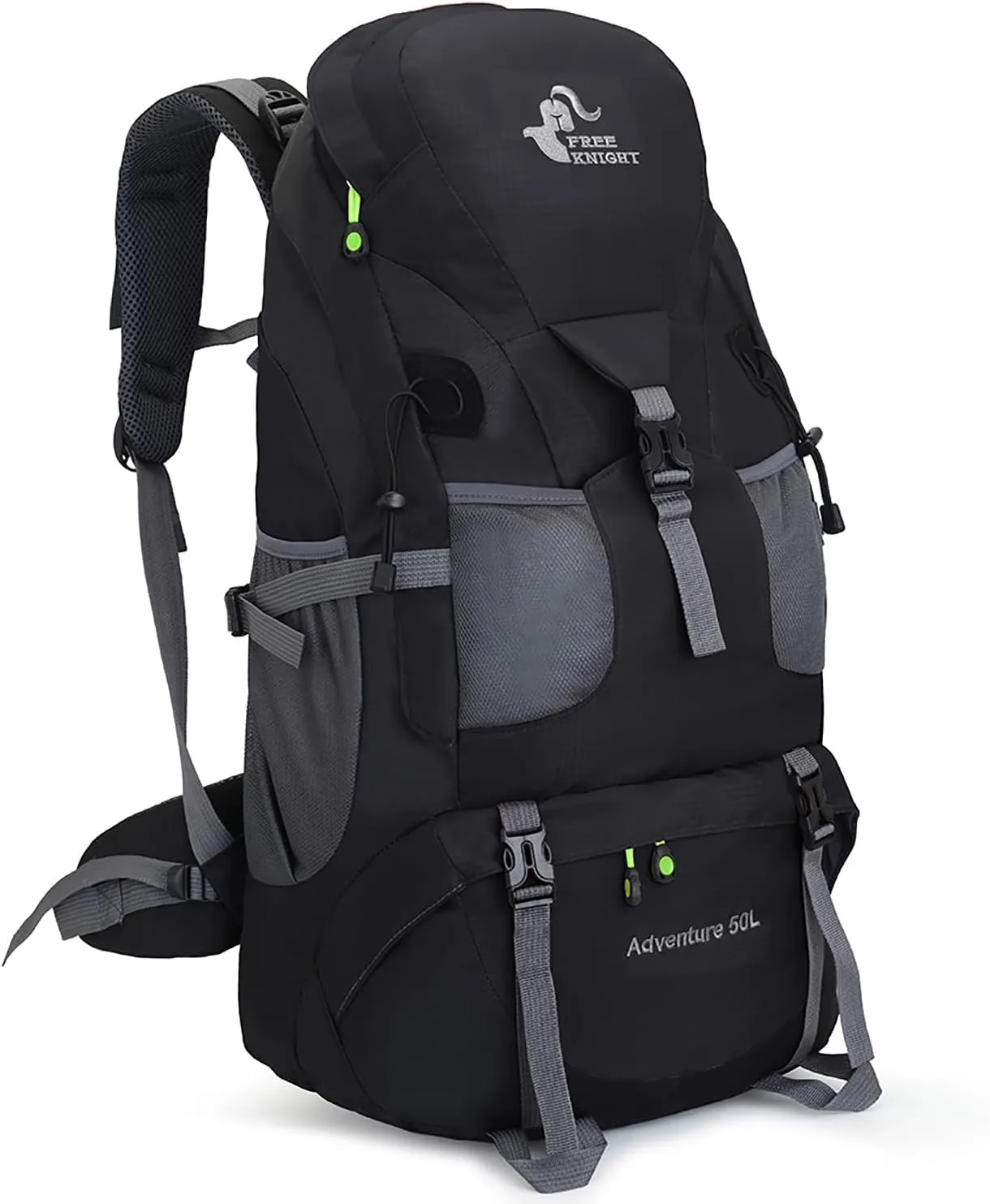 Bseash 50L Hiking Backpack, Water Resistant Lightweight Outdoor Sport Daypack Travel Bag for Camping Climbing Skiing Cycling (Black - No Shoe Compartment)