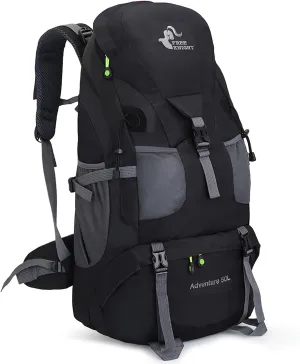 Bseash 50L Hiking Backpack, Water Resistant Lightweight Outdoor Sport Daypack Travel Bag for Camping Climbing Skiing Cycling (Black - No Shoe Compartment)