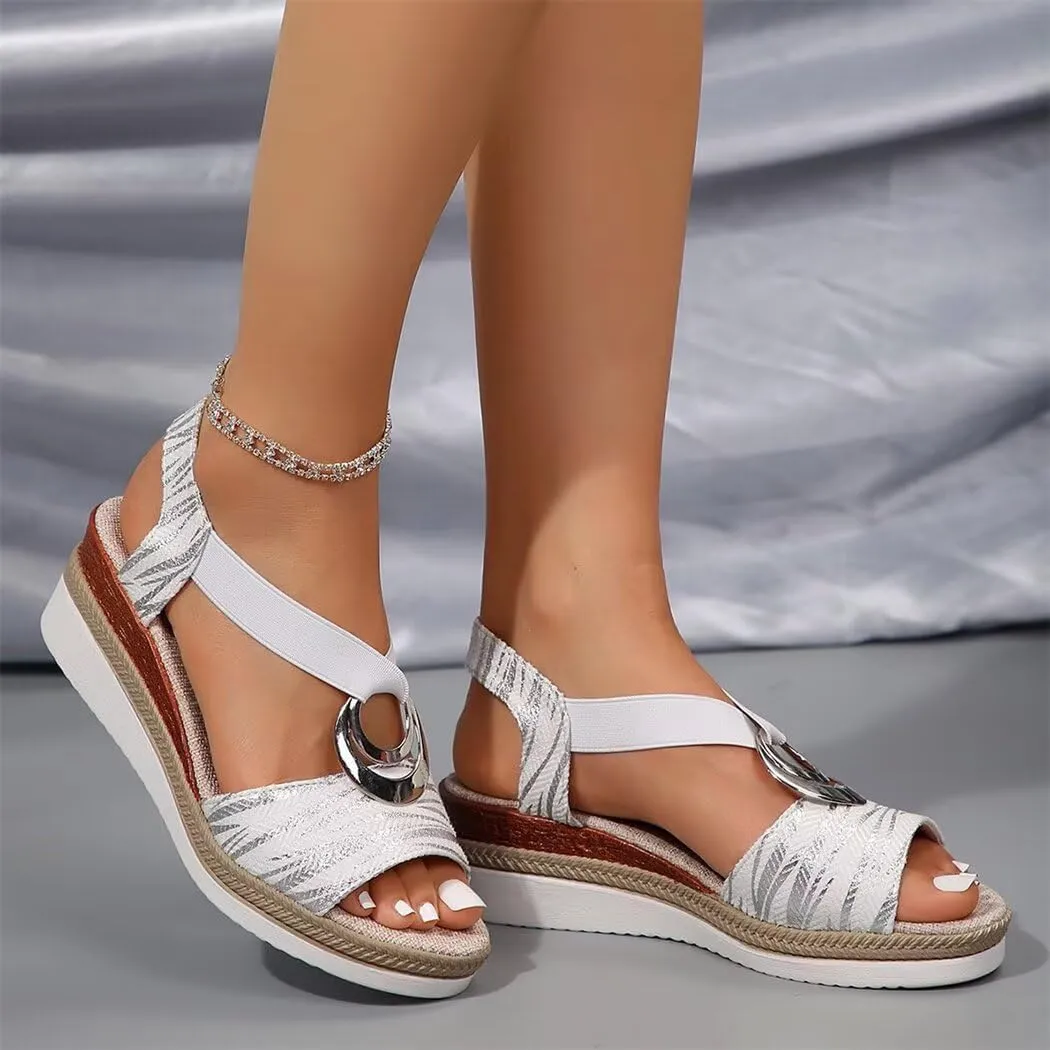 Bulepods Orthopedic Women Sandal Breathable Arch Support Wedge Slip On Vintage Summer