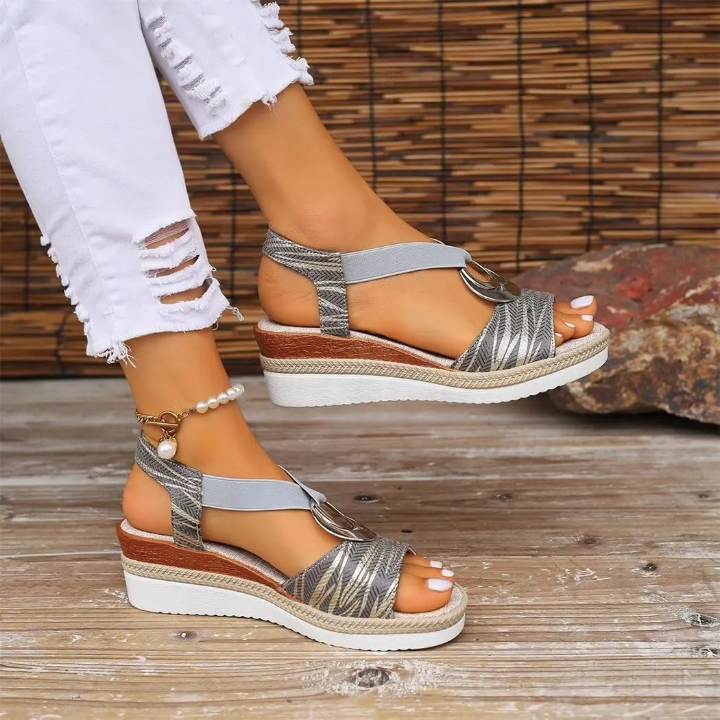 Bulepods Orthopedic Women Sandal Breathable Arch Support Wedge Slip On Vintage Summer