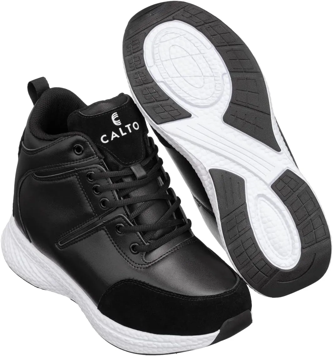 CALTO Men's Invisible Height Increasing Elevator Shoes - Black Lace-up High-Top Fashion Sneakers - 3.6 Inches Taller - S22818 - Size 8 D(M) US