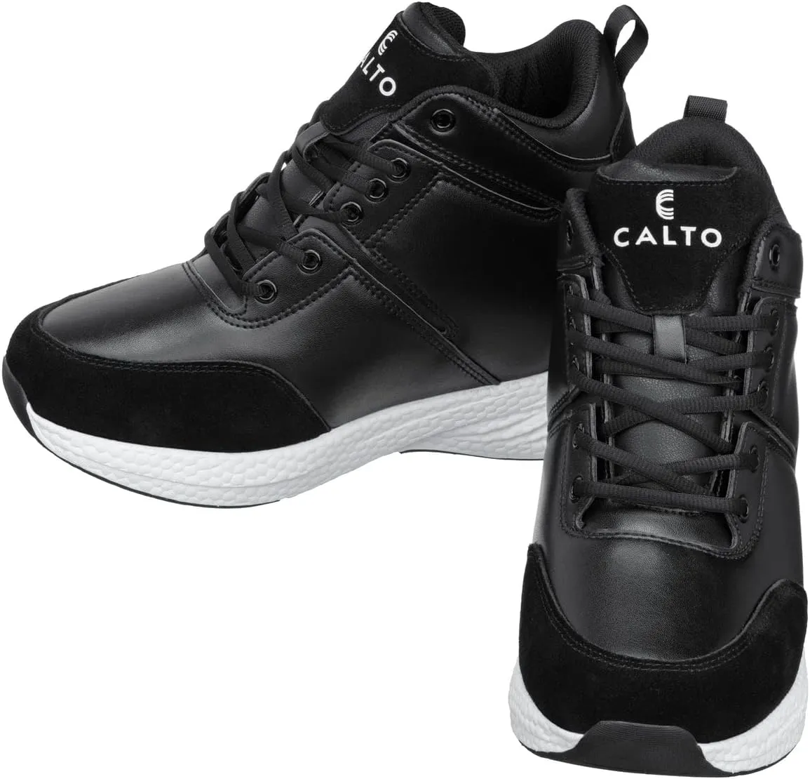 CALTO Men's Invisible Height Increasing Elevator Shoes - Black Lace-up High-Top Fashion Sneakers - 3.6 Inches Taller - S22818 - Size 8 D(M) US