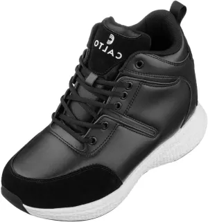 CALTO Men's Invisible Height Increasing Elevator Shoes - Black Lace-up High-Top Fashion Sneakers - 3.6 Inches Taller - S22818 - Size 8 D(M) US
