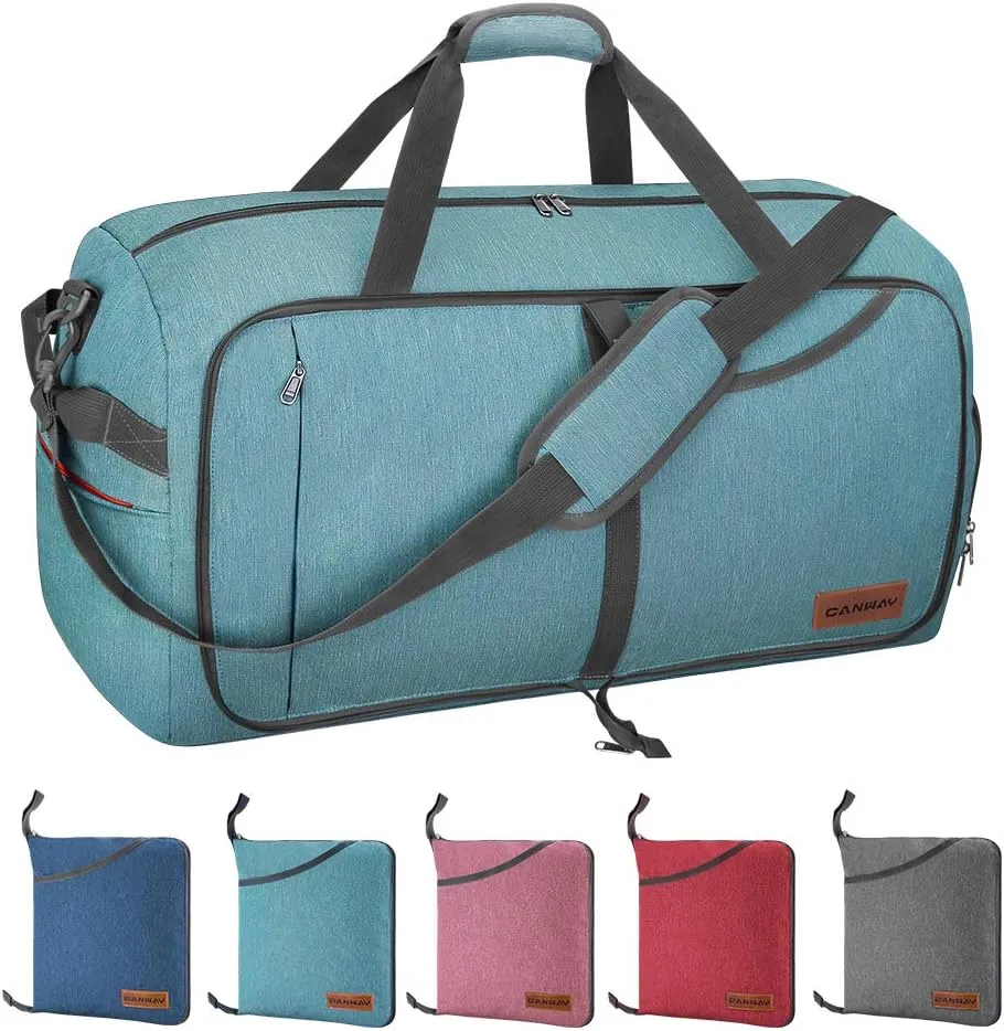 Canway 85L Travel Duffel Bag, Foldable Weekender Bag with Shoes Compartment for Men Women Water-proof & Tear Resistant (Mint Green, 85L)